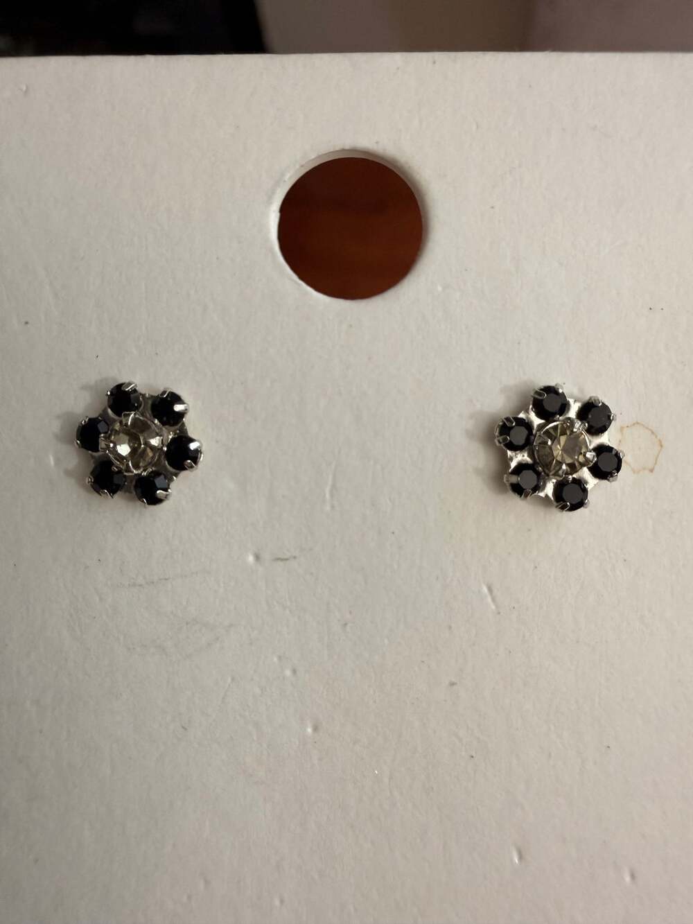 New Express Black Clear Rhinestone Flower Stud Earrings